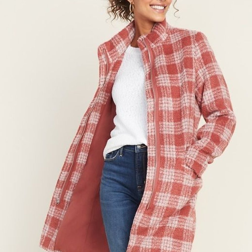NWT Old Navy Relaxed Funnel Neck Plaid Coat 🧥
